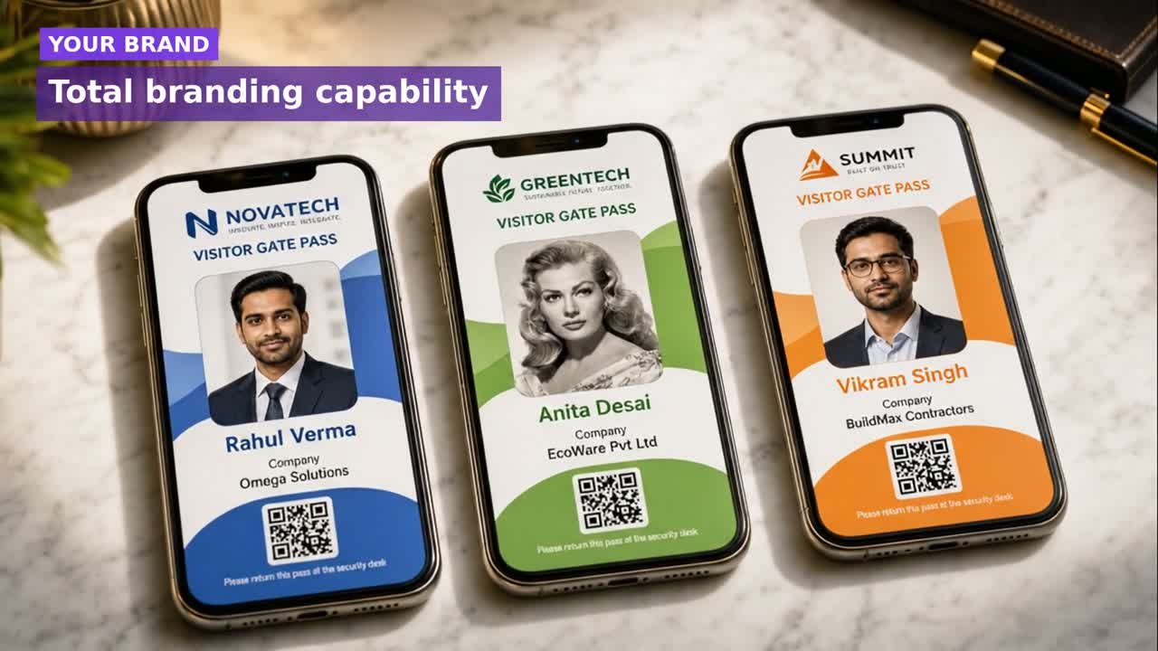 Branded digital visitor gate passes displayed on mobile phones